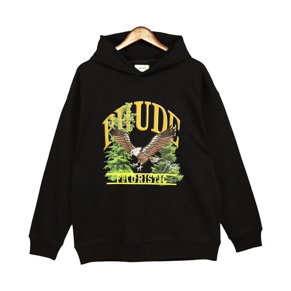 Rhude Black Graphic Print Crew Neck Hoodie